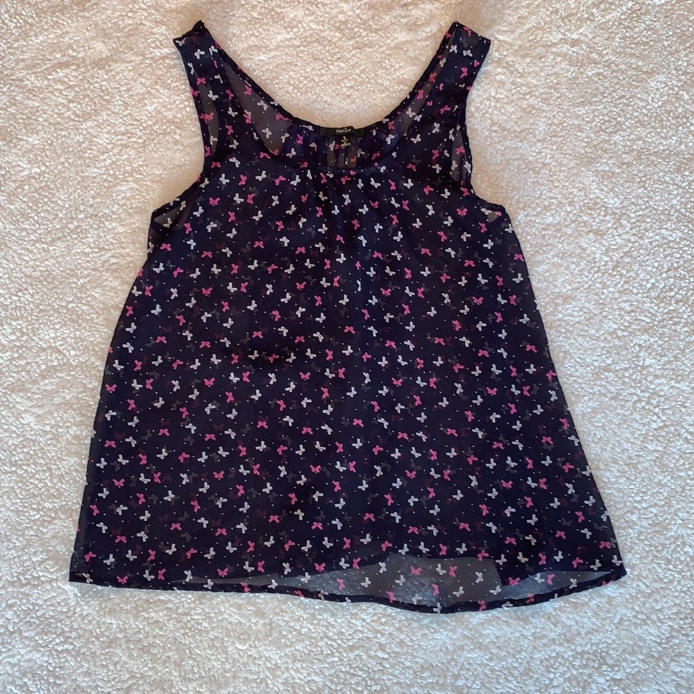 Papaya Navy Sheer Bow Printed Top